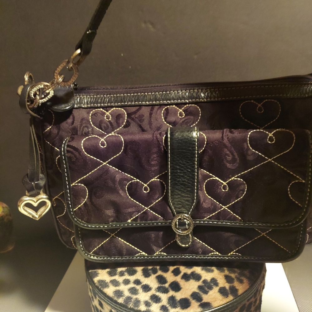 Brighton leather trim Aileen heart shape quilted purse 12in x7inx3in